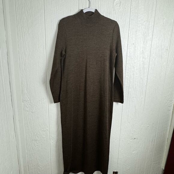 Vintage I.K.C. For Country Wear Chocolate Brown Mock Neck Midi Dress Size Medium - Picture 6 of 7